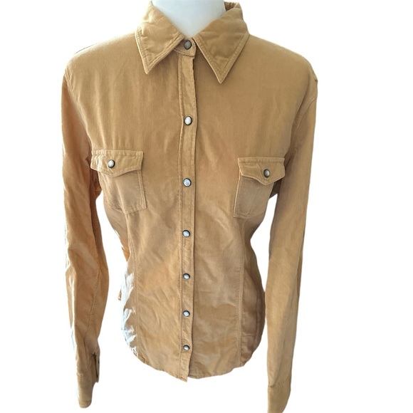J.Crew Corduroy fitted western style Top snap closure long sleeve tan color SZ:L - Picture 3 of 13